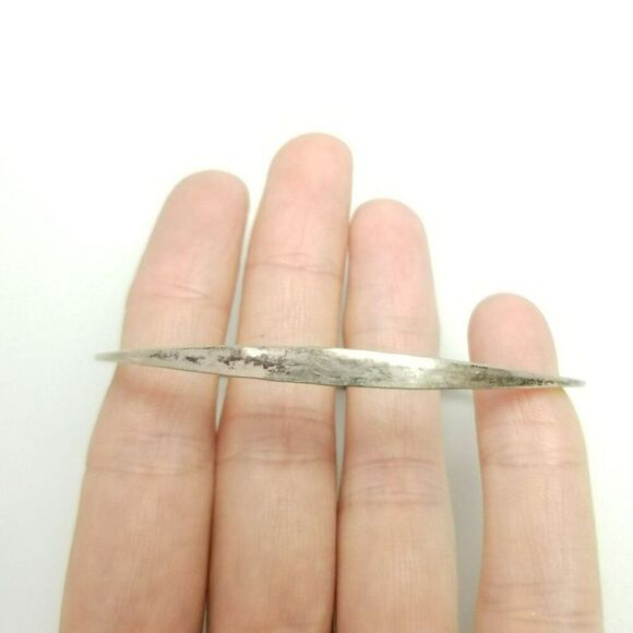 Vintage Sterling Silver Skinny Bangle Bracelet, Peg Clasp, Signed PJ, Estate - Picture 2 of 10